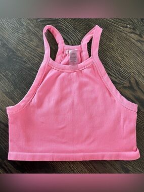 Aritzia Pink Baby Rib Seamless Compel Waist Tank Cropped Racerback Size L Barbie